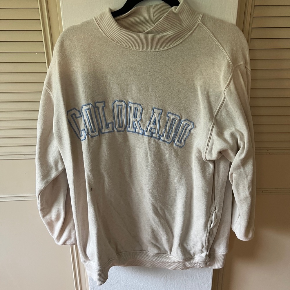 Aerie Cream Sweatshirt with Blue Lettering